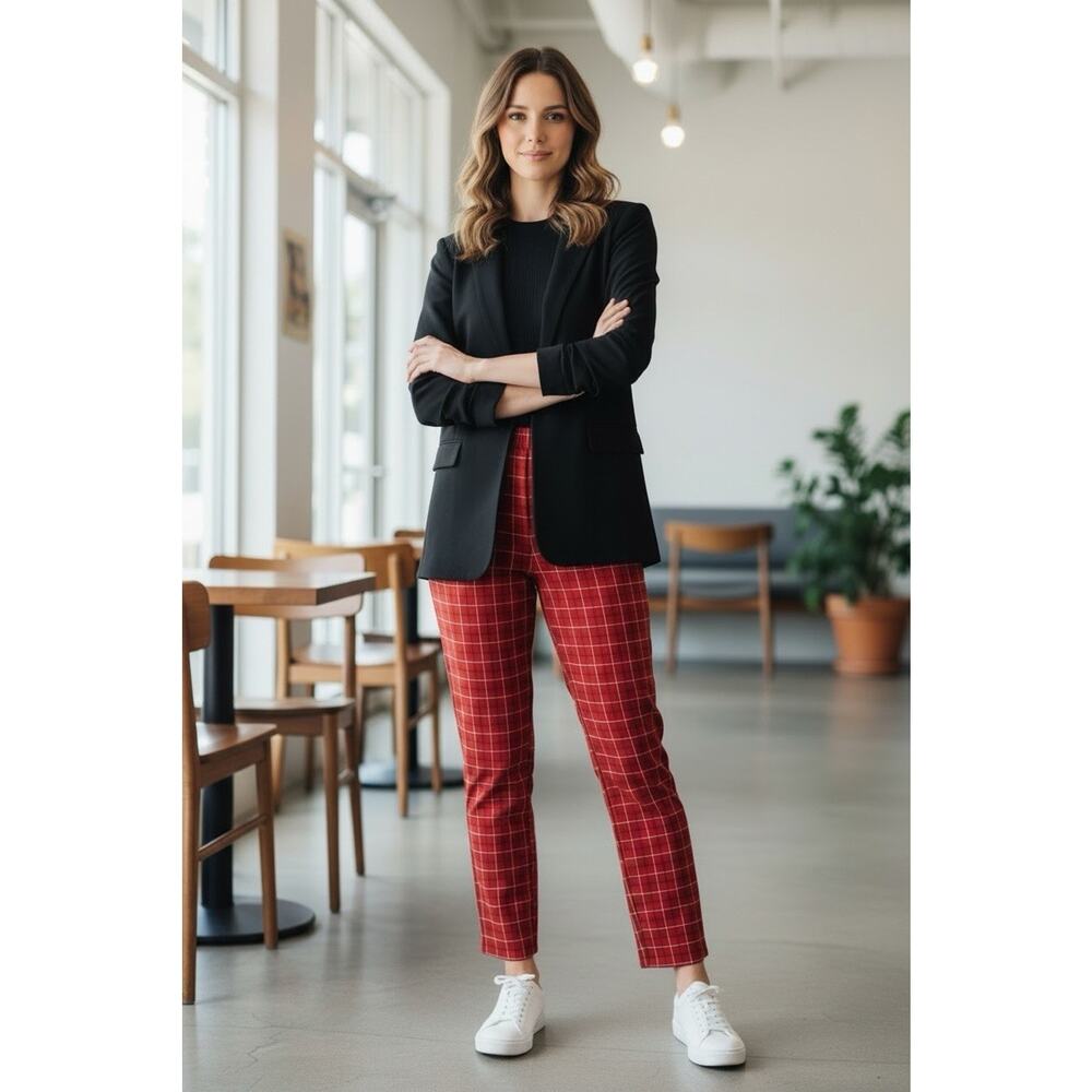 Rag & Bone Red Black Plaid Skinny Leggings Size 4